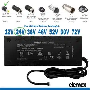 eBike Chargers 24V 2A - DC 5.5 - 2.1mm Connector - Elemex