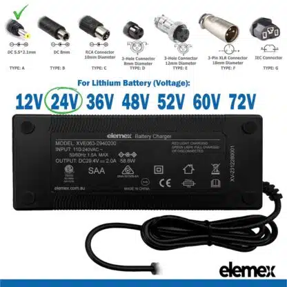 eBike Chargers 24V 2A - DC 5.5 - 2.1mm Connector - Elemex