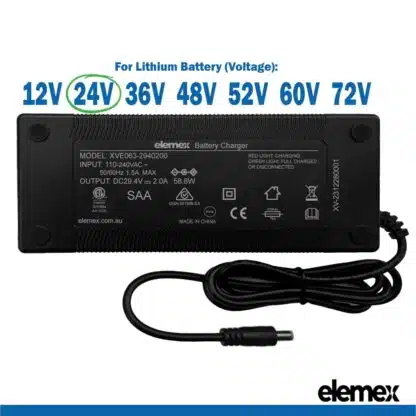 24V Battery Chargers 2A - DC5.5-2.1mm Connector - Elemex