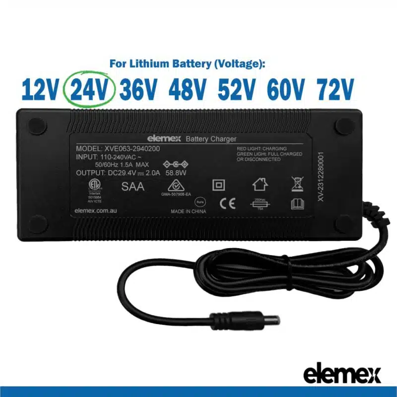 24V Battery Chargers 2A - DC5.5-2.1mm Connector - Elemex 24V Battery Chargers 2A - DC5.5-2.1mm Connector - Elemex