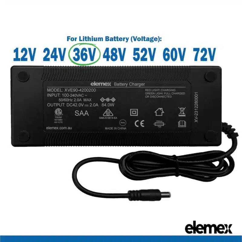 36V Battery Chargers 2A - DC5.5-2.1mm Connector - Elemex