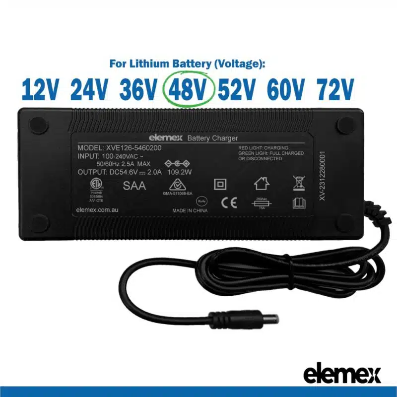 48V Battery Charger 2A - DC5.5-2.1mm Connector - Elemex