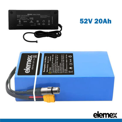 52V 20Ah Lithium Battery Rectangle Pack + Premium Charger - Elemex