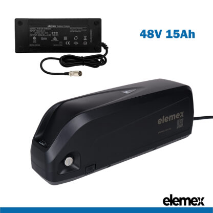 48V eBike Battery 15Ah Lithium Pack for up to 1500W Motor Downtube + Premium Charger - Elemex