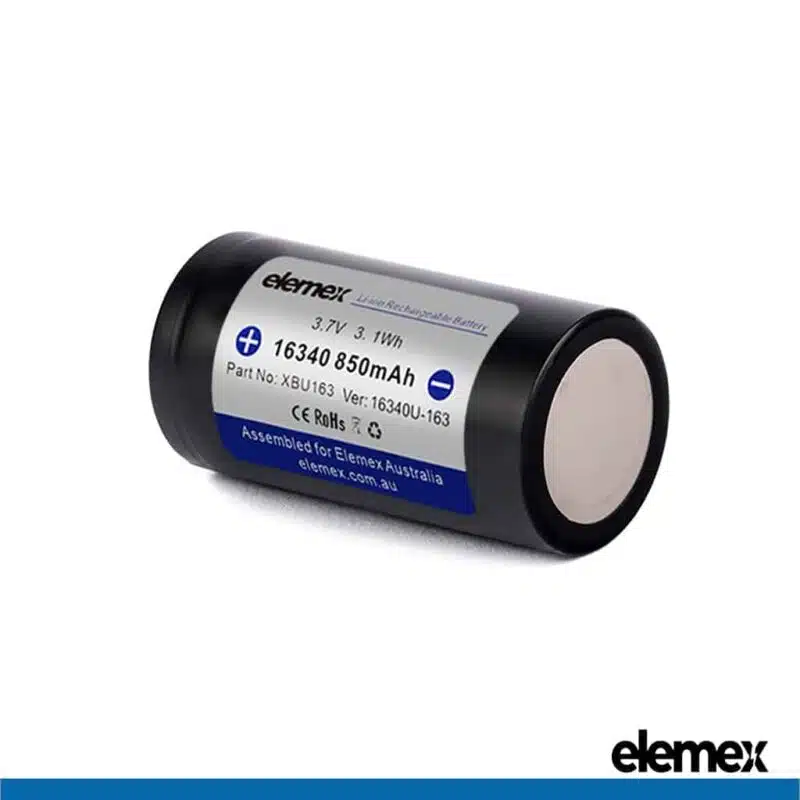 16340 Lithium Battery 850mAh Flat Top Back - Elemex