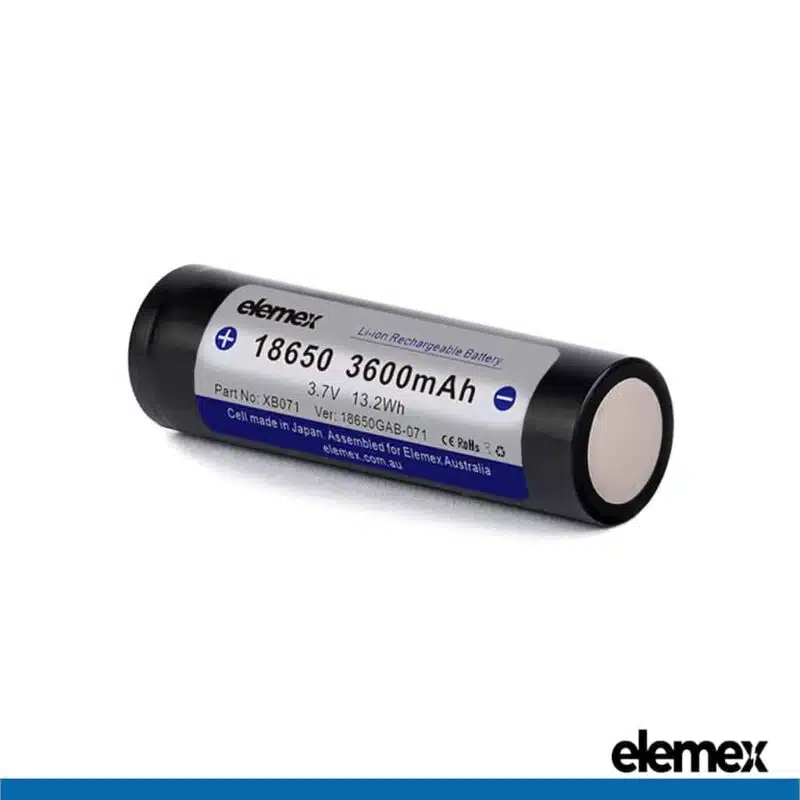 Elemex 18650 3600mAh Lithium Battery Button Top Back - Elemex