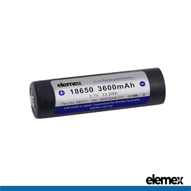 Elemex 18650 3600mAh Lithium Battery Button Top Front - Elemex