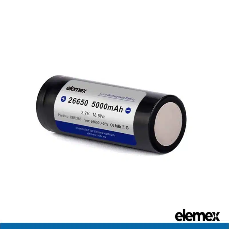 26650 Lithium Battery 5000mAh Flat Top Back - Elemex