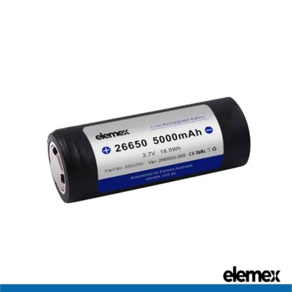 26650 Lithium Battery 5000mAh Flat Top Front - Elemex