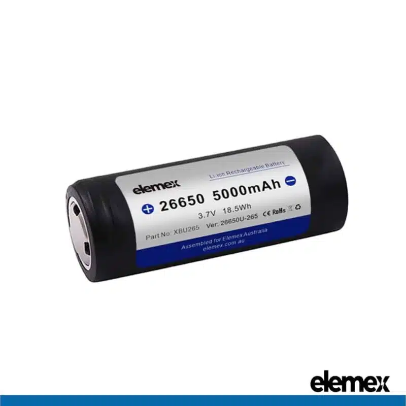 26650 Lithium Battery 5000mAh Flat Top Front - Elemex