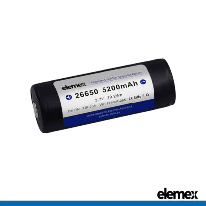 26650 Lithium Battery 5200mAh Protected Front - Elemex