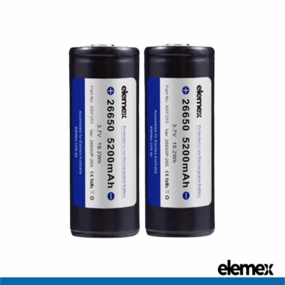 26650 Lithium Battery 5200mAh Protected Pack of 2 - Elemex