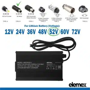 eBike Chargers 52V 3A - DC 8mm Connector - Elemex