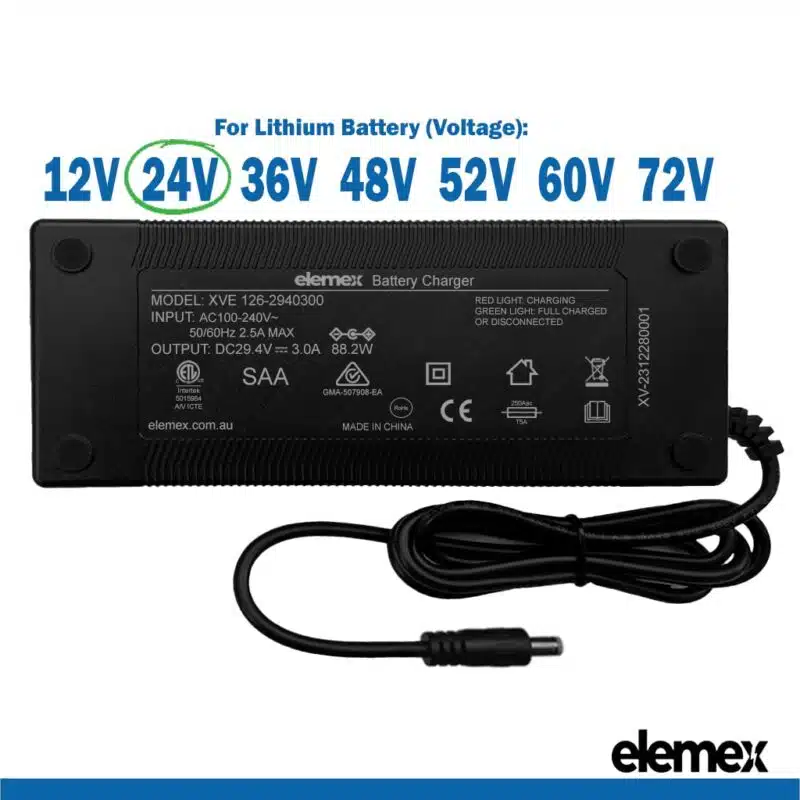 eBike Chargers 29V 3A - With Connector - Elemex