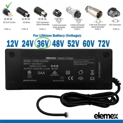 eBike Chargers 36V 2A - DC5.5 - 2.1mm Connector - Elemex