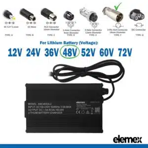 eBike Chargers 48V 3A - 3Pin XLR Connector 18mm Diameter - Elemex