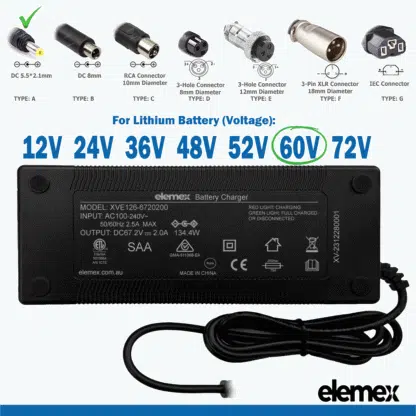 eBike Chargers 60V - 55-2.1mm - Elemex