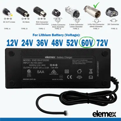 eBike Chargers 60V - XLR Male 18mm - Elemex