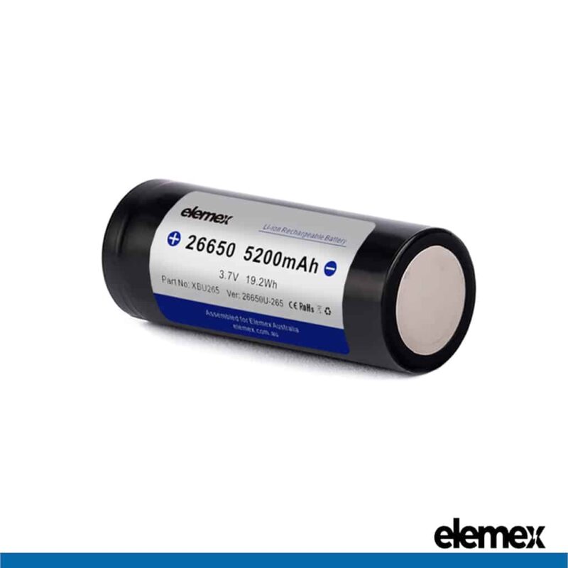 26650 Lithium Battery 5200mAh Flat Top Back - Elemex