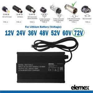 eBike Chargers 72V 2A - 3Pin XLR Connector 18mm Diameter - Elemex