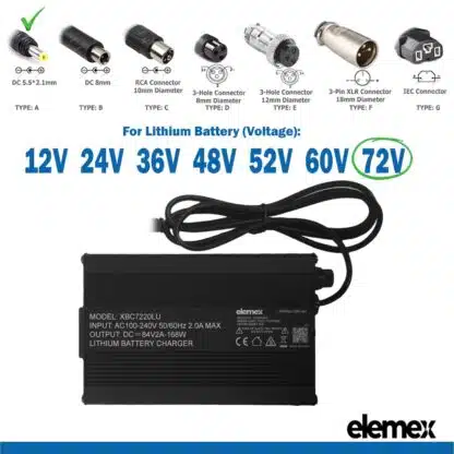 eBike Chargers 72V 2A - DC 5.5*2.1mm Connector - Elemex