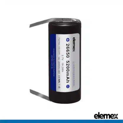 26650 Solder Tabbed Rechargeable Battery 5200mAh U-Type - Elemex