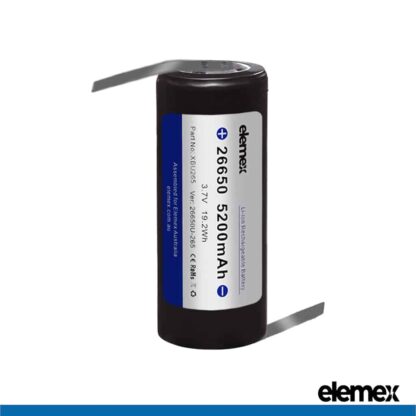 26650 Solder Tabbed Rechargeable Battery 5200mAh Z-Type - Elemex