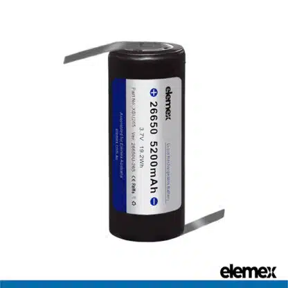 26650 Solder Tabbed Rechargeable Battery 5200mAh Z-Type - Elemex