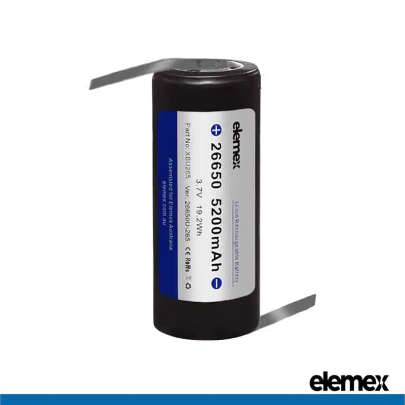 26650 Solder Tabbed Rechargeable Battery 5200mAh Z-Type - Elemex