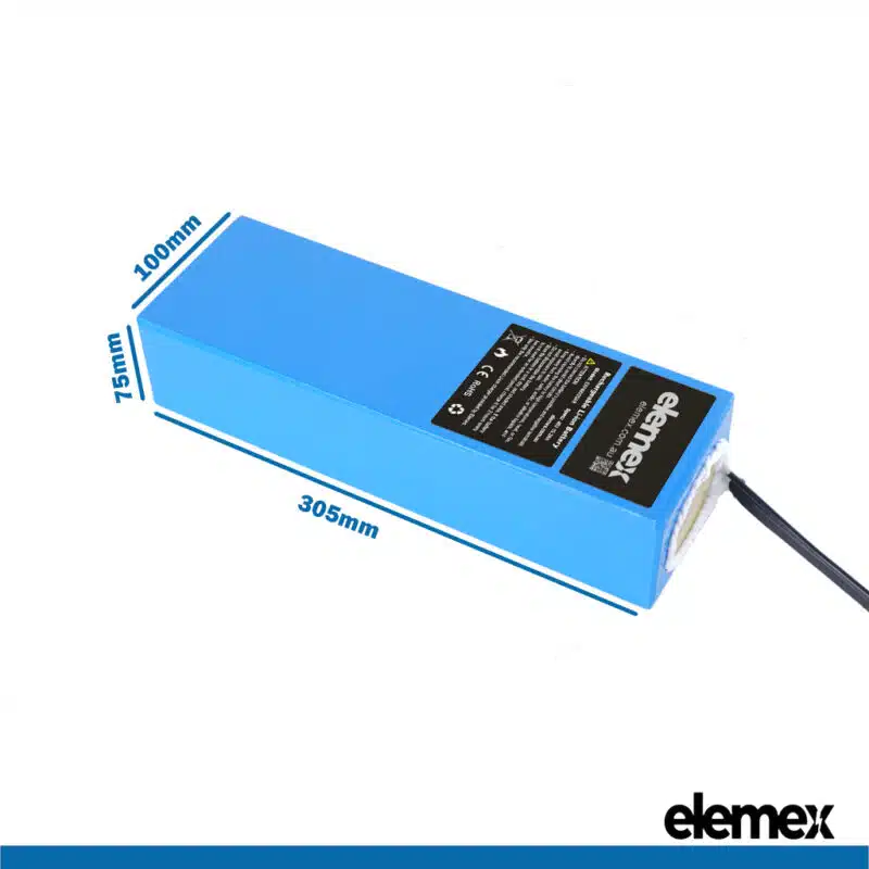 48V 20Ah Rectangular eBike Battery Pack Dimensions - Elemex