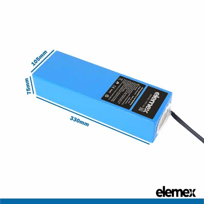 52V 20Ah Lithium Battery eBike Rectangle Pack Dimensions - Elemex