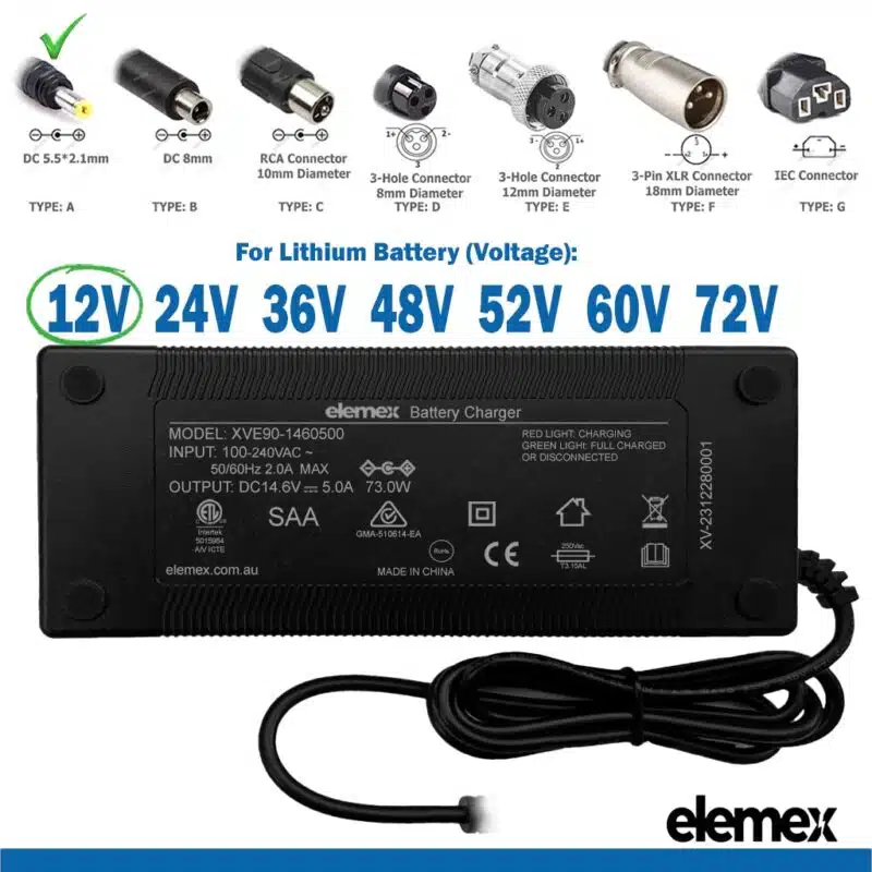 eBike Chargers 12V 5A - DC5.5 2.1mm Connector - elemex