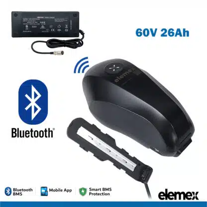 Fuel Tank eBike 60V Battery 26Ah Lithium Pack with 60A Bluetooth BMS + Charger - Elemex