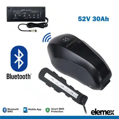 eBike Fuel Tank Battery 52V 30Ah Lithium Pack with 60A Bluetooth BMS + Premium 2A Charger - Elemex