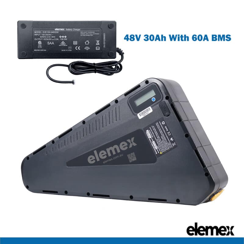 eBike Triangle Battery 48V 30Ah Lithium Pack with 60A BMS + Premium Charger - Elemex