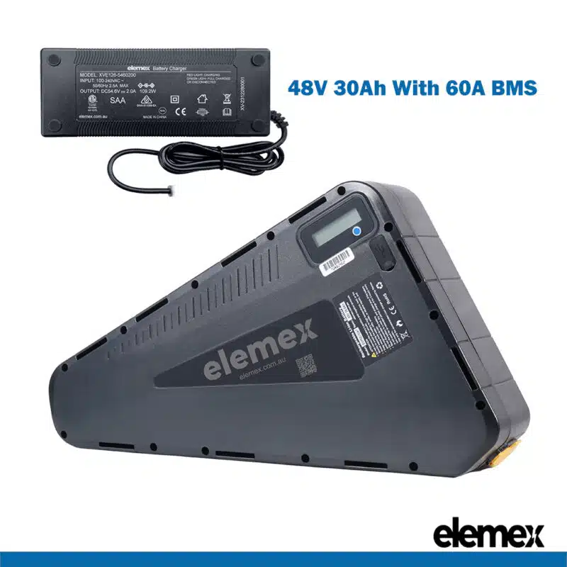 eBike Triangle Battery 48V 30Ah Lithium Pack with 60A BMS + Premium Charger - Elemex