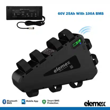 60V eBike Lithium Battery 25Ah 100A BMS + Premium Charger - Elemex