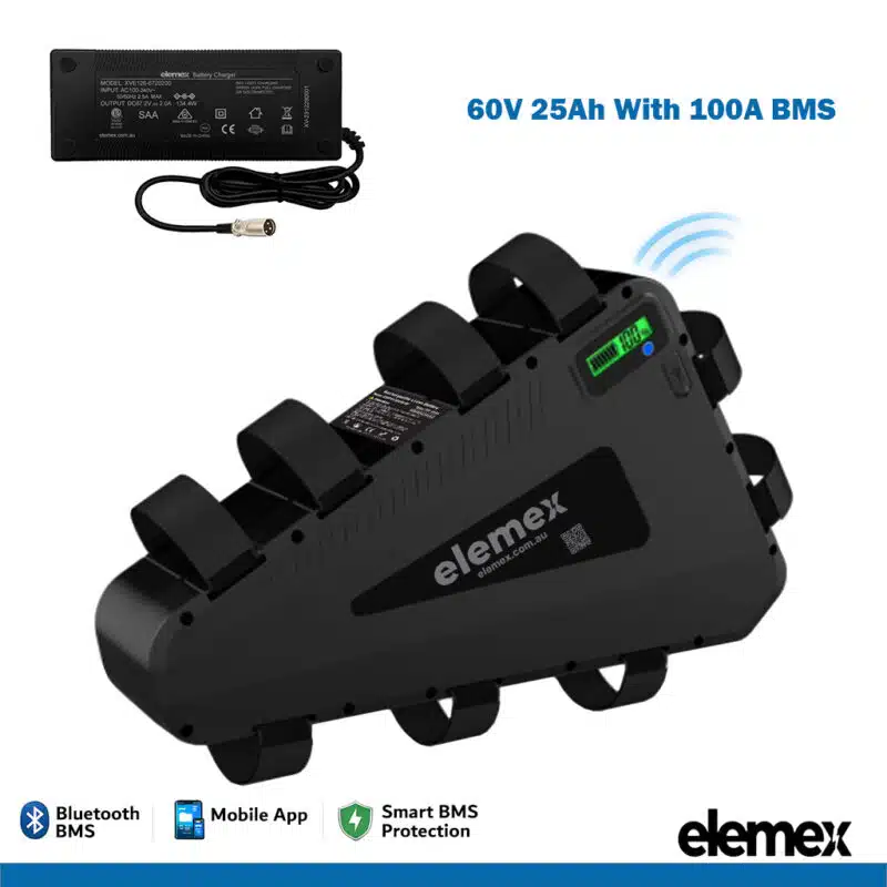 60V eBike Lithium Battery 25Ah 100A BMS + Premium Charger - Elemex