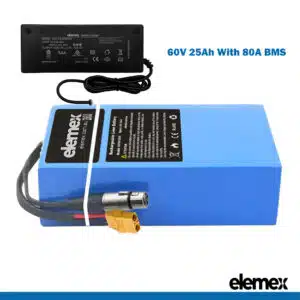 60V eBike Battery 25Ah Rectangle Li-ion eBike Pack with 80A BMS + Premium Charger - Elemex