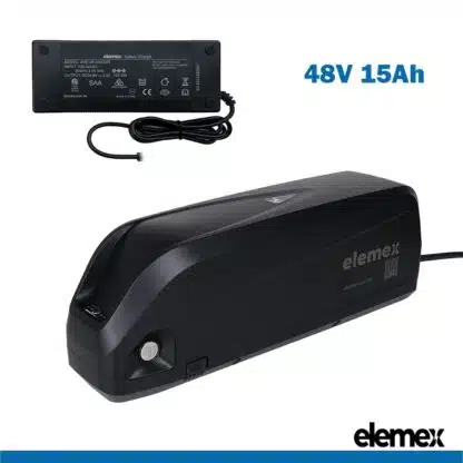 48V eBike Battery 15Ah Lithium Pack for up to 1500W Motor Downtube + Premium Charger - Elemex