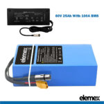 Rectangle 60V Lithium Battery for eBike 25Ah with 100A BMS + Premium Charger - Elemex