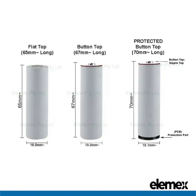 18650 Variations - Flat Top vs Button Top vs Protected version - Elemex