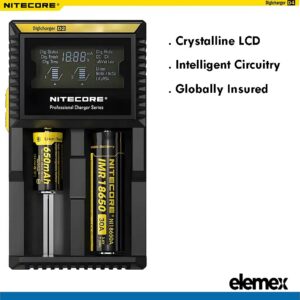 Nitecore D2 Professional Battery Charger Li-ion NiMH AA AAA 18650 26650 + Car Adapter - Elemex