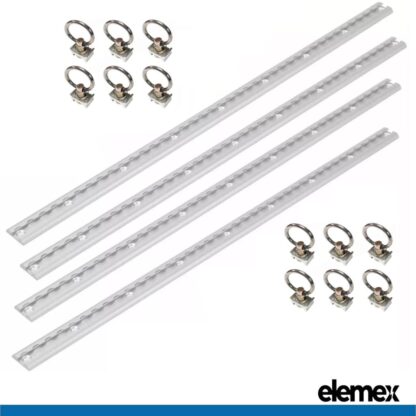  L-Track Tie Down Point Rail 1 Metre for Trailers and Caravans (4x Tracks + 12x Load Rings) - Elemex