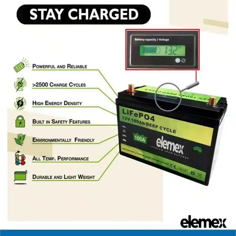 Elemex 12V 100Ah SMART LiFePO4 Battery - elemex