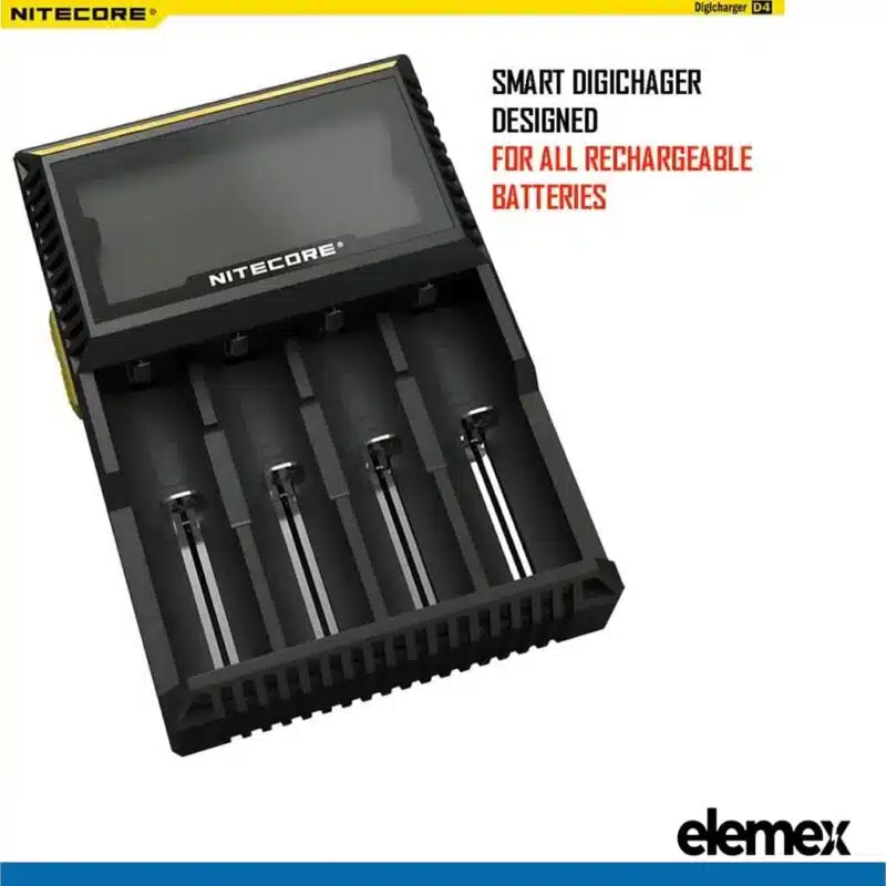 Nitecore D4 Professional Battery Charger Li-ion NiMH AA AAA 18650 26650 + Car Adapter Elemex