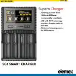 Nitecore SC4 Superb Battery Charger + Panasonic X4 NCR18650B Button Top Battery Elemex