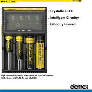 Nitecore D4 Professional Battery Charger Li-ion NiMH AA AAA 18650 26650 + Car Adapter Elemex