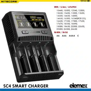 Nitecore SC4 Superb Battery Charger+Panasonic X4 NCR18650B 3400mAh Flot Top Battery Elemex