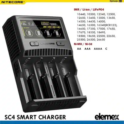 Nitecore SC4 Superb Battery Charger + Panasonic X4 NCR18650B Button Top Battery Elemex